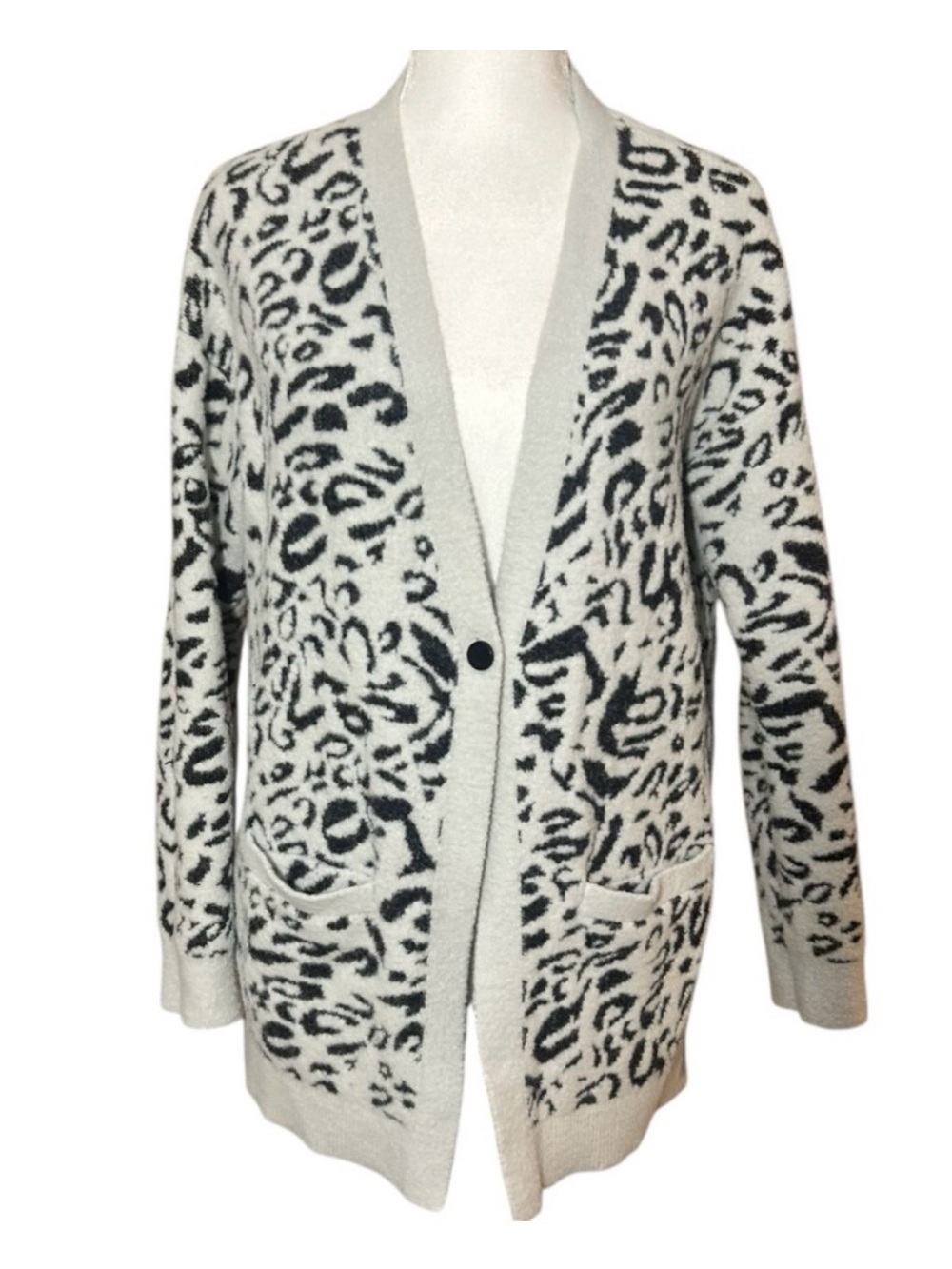 Chicos - Ivory and Black Leopard Cardigan Sweater